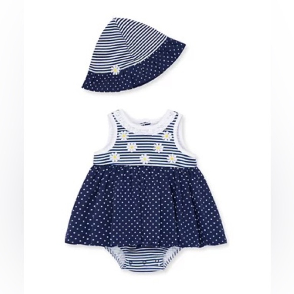 Daisies Skirted Cotton Romper & Hat Set 3M